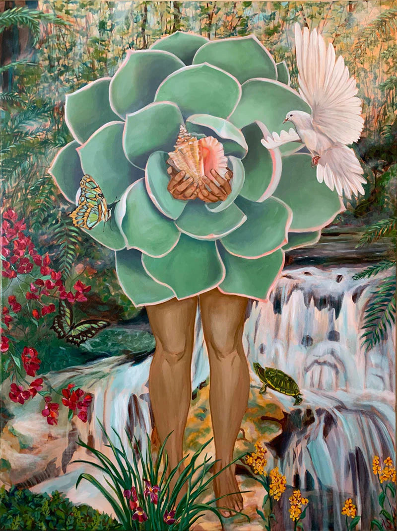 heart chakra art symbols- unstruck succulent painting by Aimee Schreiber