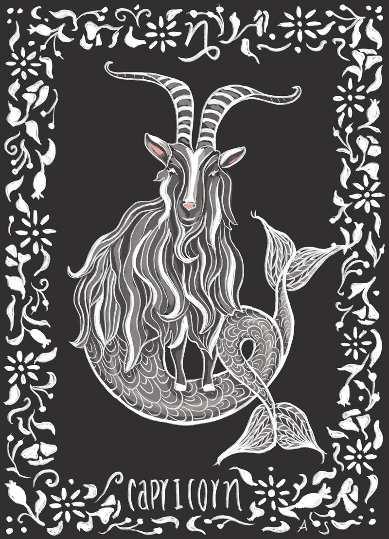 capricorn sea goat zodiac illustration by Aimee Schreiber