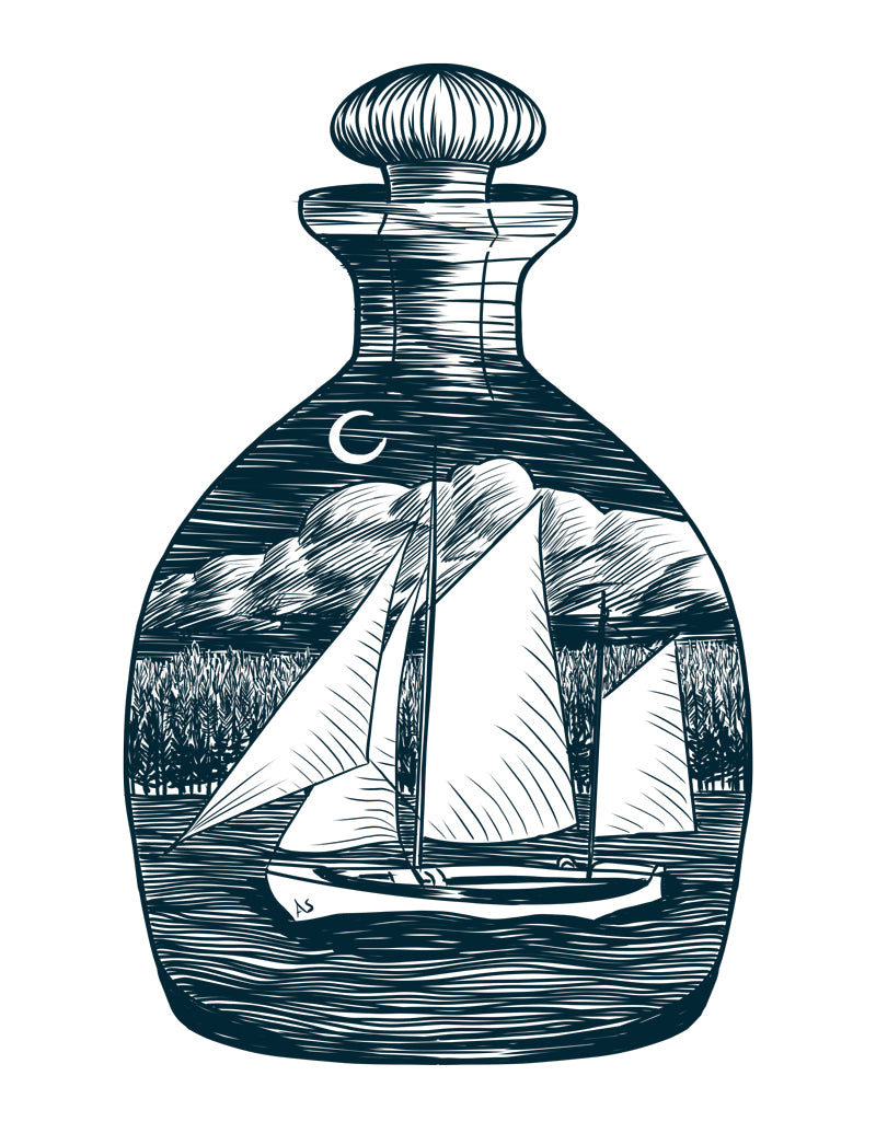 sail boat in bottle illustration by Aimee Schreiber