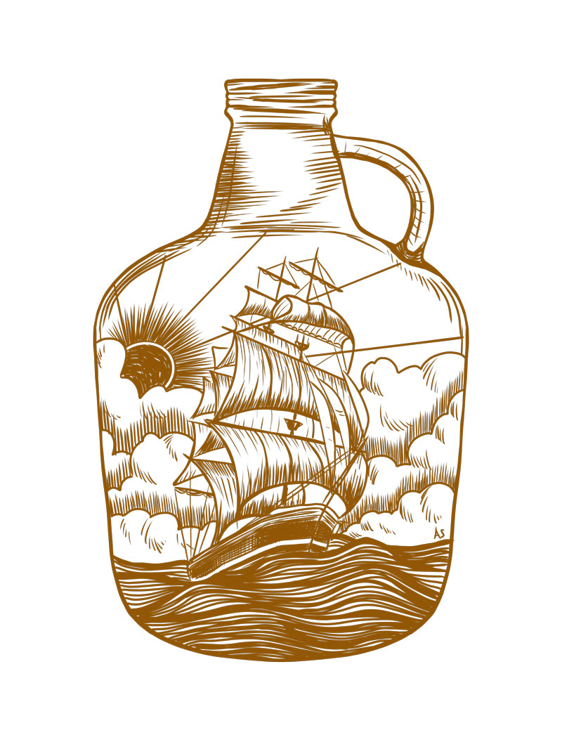 Ship in bottle illustration by Aimee Schreiber
