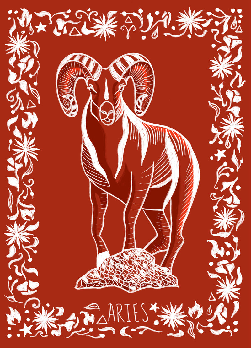 Aries ram red zodiac illustration by Aimee Schreiber