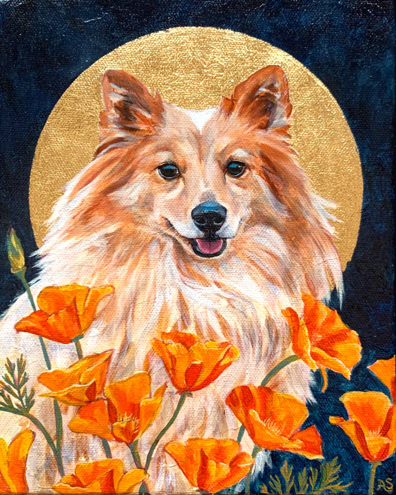 dog poppies painting by Aimee Schreiber