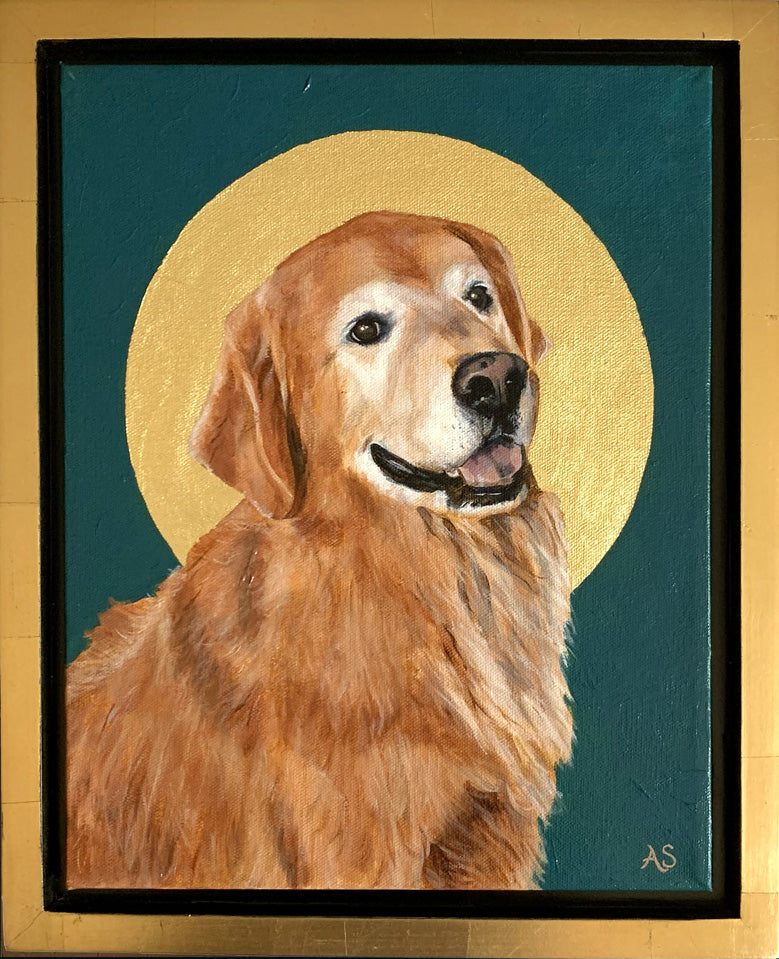 golden retriever pet portrait painting by Aimee Schreiber
